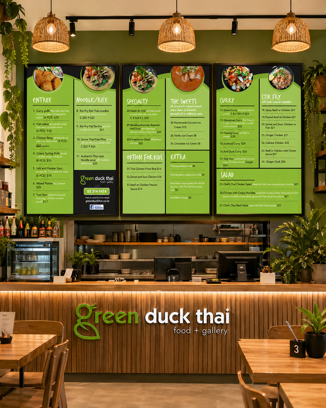 Green Duck Thai restaurant menu boards